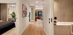 Interior Hallway of a one bedroom showhome at Poplar Riverside