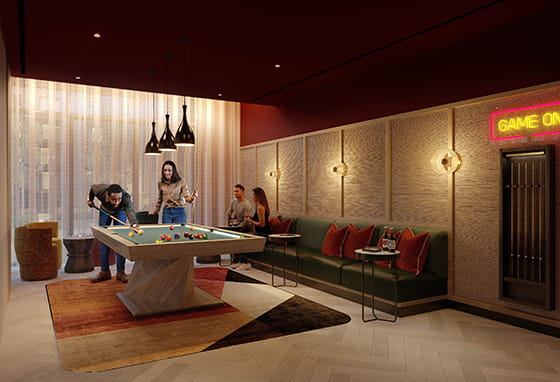 A CGI image of the Games Room at Heron Wharf