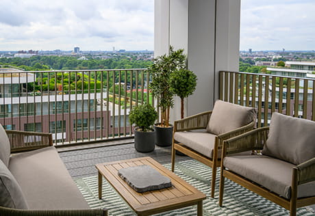 Spacious balcony overlooking the city