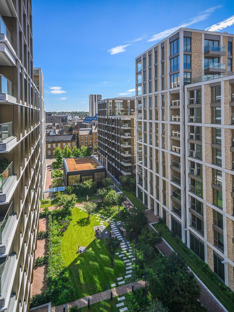 An exterior image of Prince of Wales Drive looking down into the green space