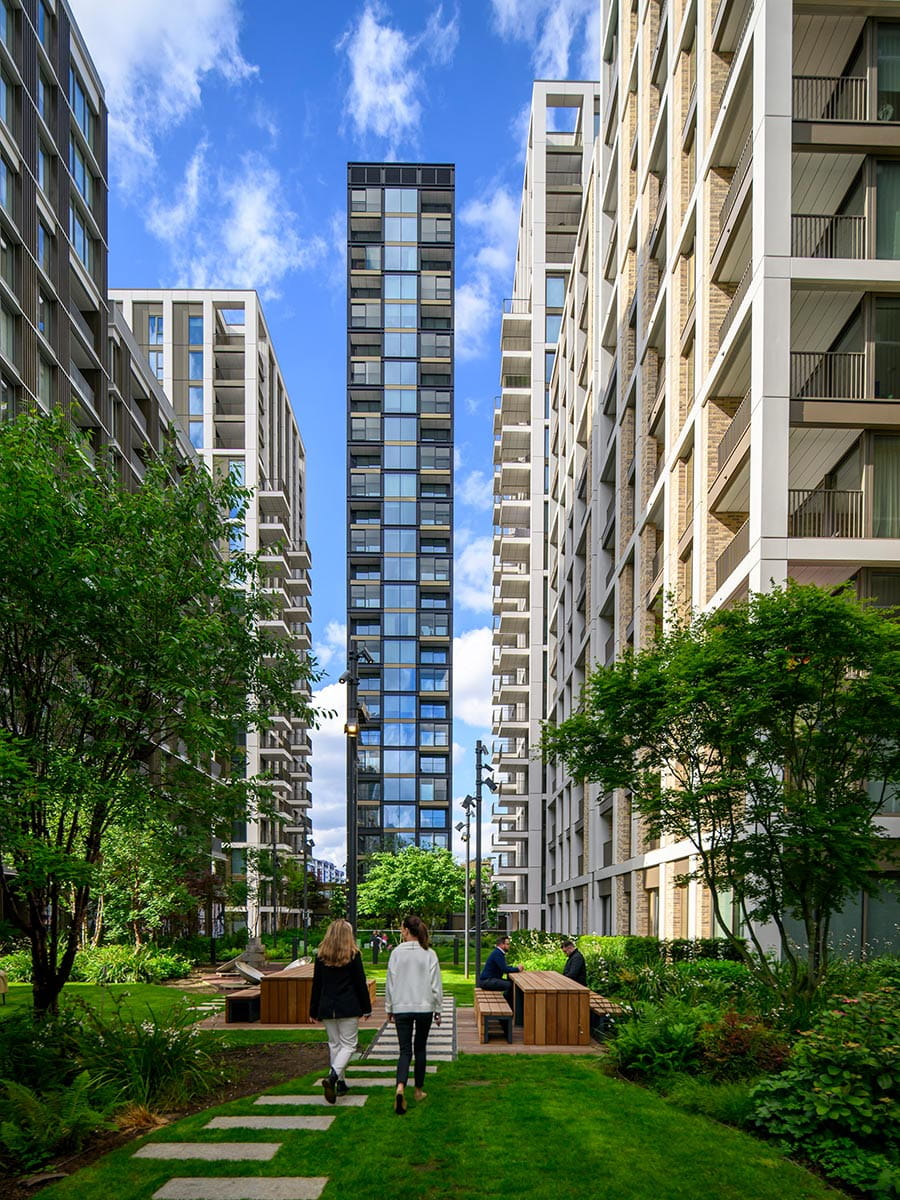 An exterior image of Prince of Wales Drive showing a couple enjoying the green space available