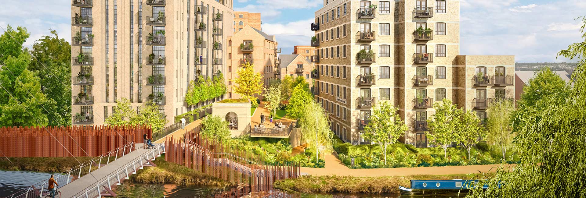 An exterior CGI of the Reading Riverworks development