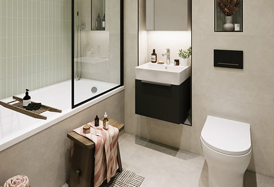 Reading Riverworks, Thameside specification light and spacious bathroom