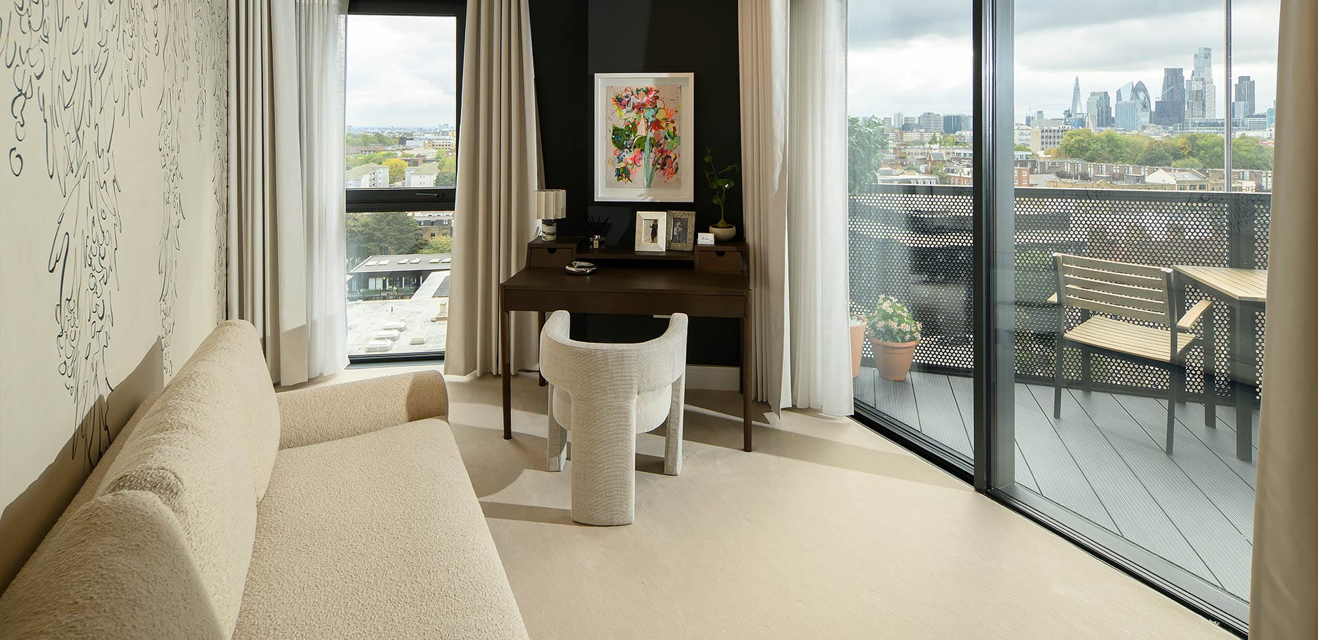 An image of the Desk and Balcony at the Regent's View Showhome