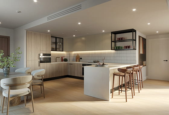 An interior CGI of the Premium Serenity palette at Regent's View