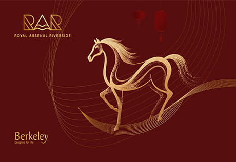 Promo image for Lunar New Year 2026 showing a graphic illustration of a horse and Royal Arsenal Riverside and Berkeley logos
