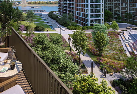 An exterior CGI of the Royal Arsenal Riverside