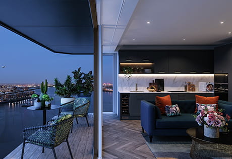 皇家阿森纳河滨专题文章图片以黄昏时的开发景观为特色