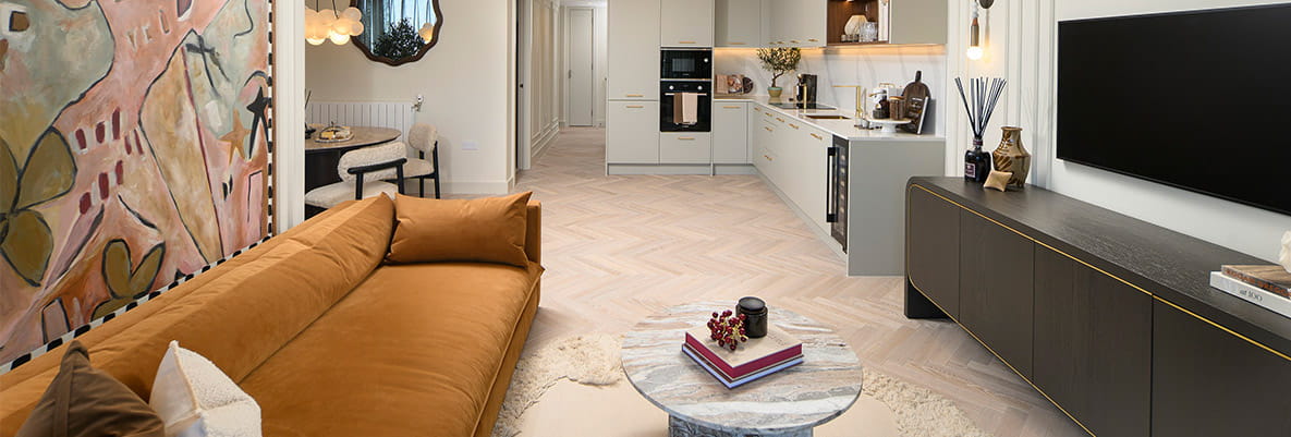 An interior Living / Dining / Kitchen image at Sailors Wharf at Royal Arsenal Riverside