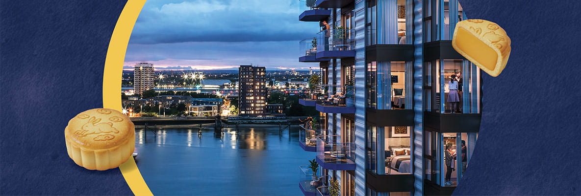 An exterior image of Royal Arsenal Riverside with a Mid Autumn design