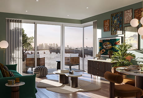 An interior Living CGI at Lantern Wharf