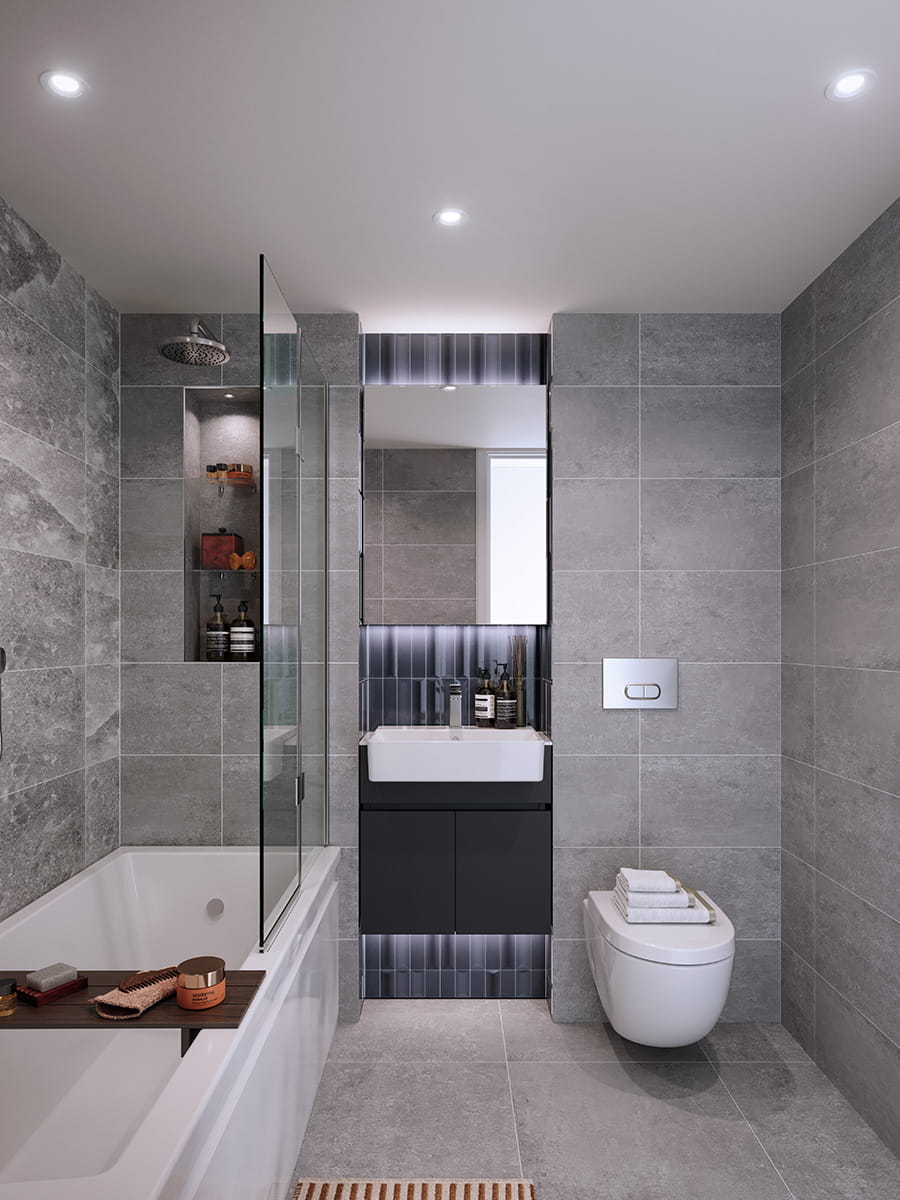 Lantern Wharf bathroom dark grey design