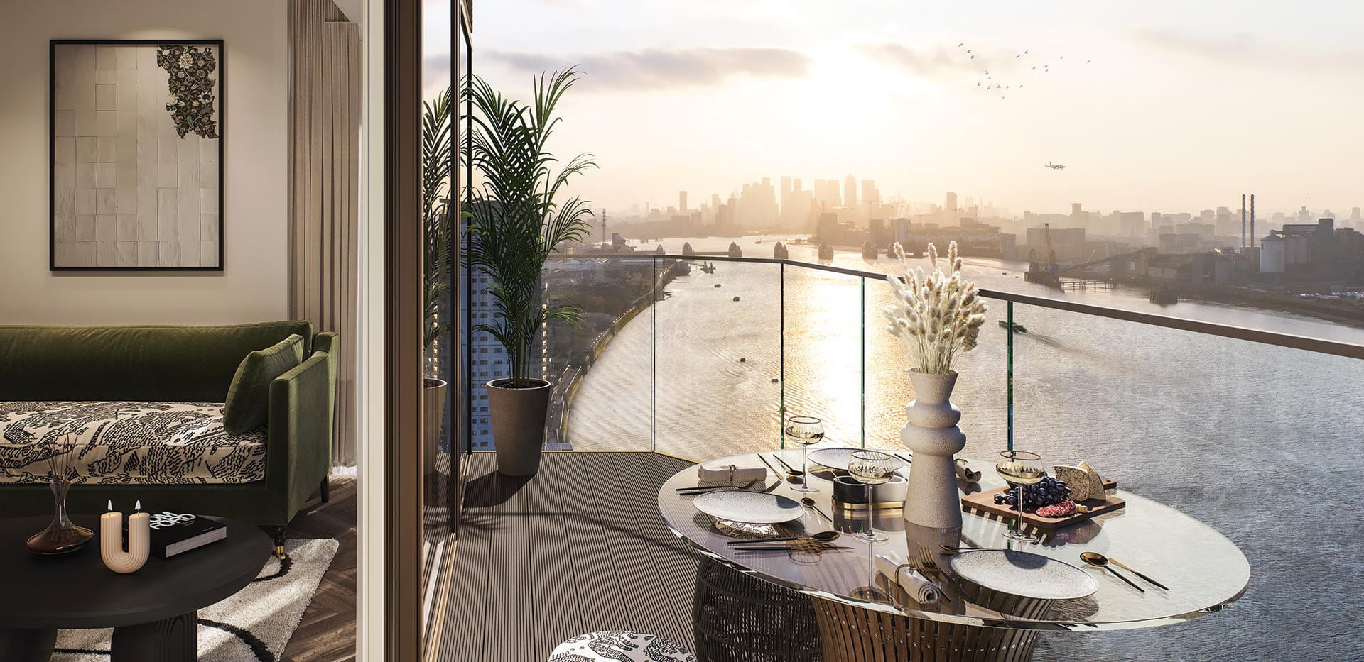 Exterior image of balcony view overlooking London