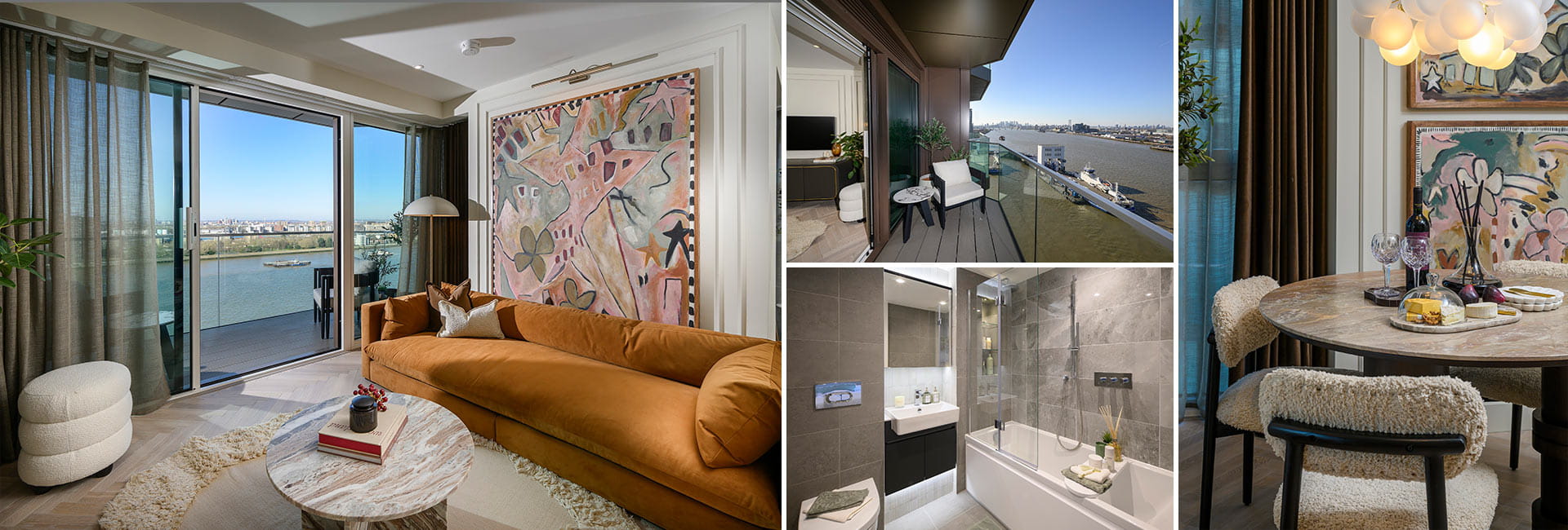 Montage of images of Sailors Wharf apartment interiors