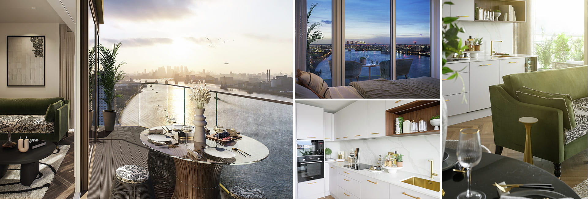 Montage image of interior images and balcony views looking at London City 