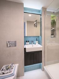 Interior bathroom image with light theme and cream tiles