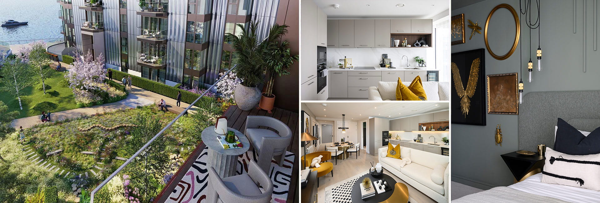 Montage of exterior and interior imagery of Seafarers Wharf