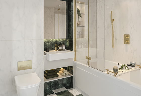 An interior CGI of the Bathroom at The Apsley
