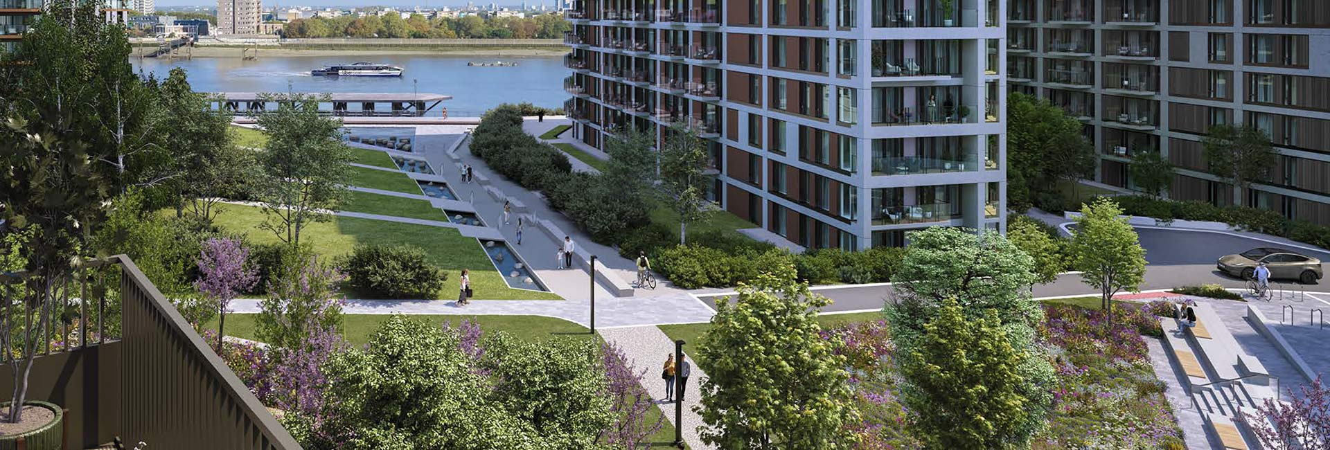 An exterior CGI view of The Maribor at Royal Arsenal Riverside