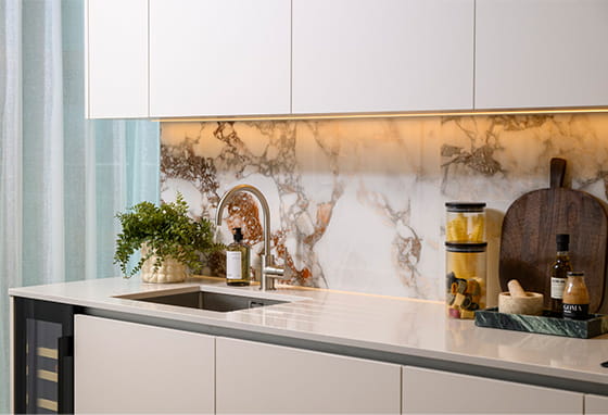 An interior CGI of the Kitchen with a dark colour at The Maribor