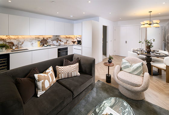 An interior CGI of the Kitchen with a light colour at The Maribor