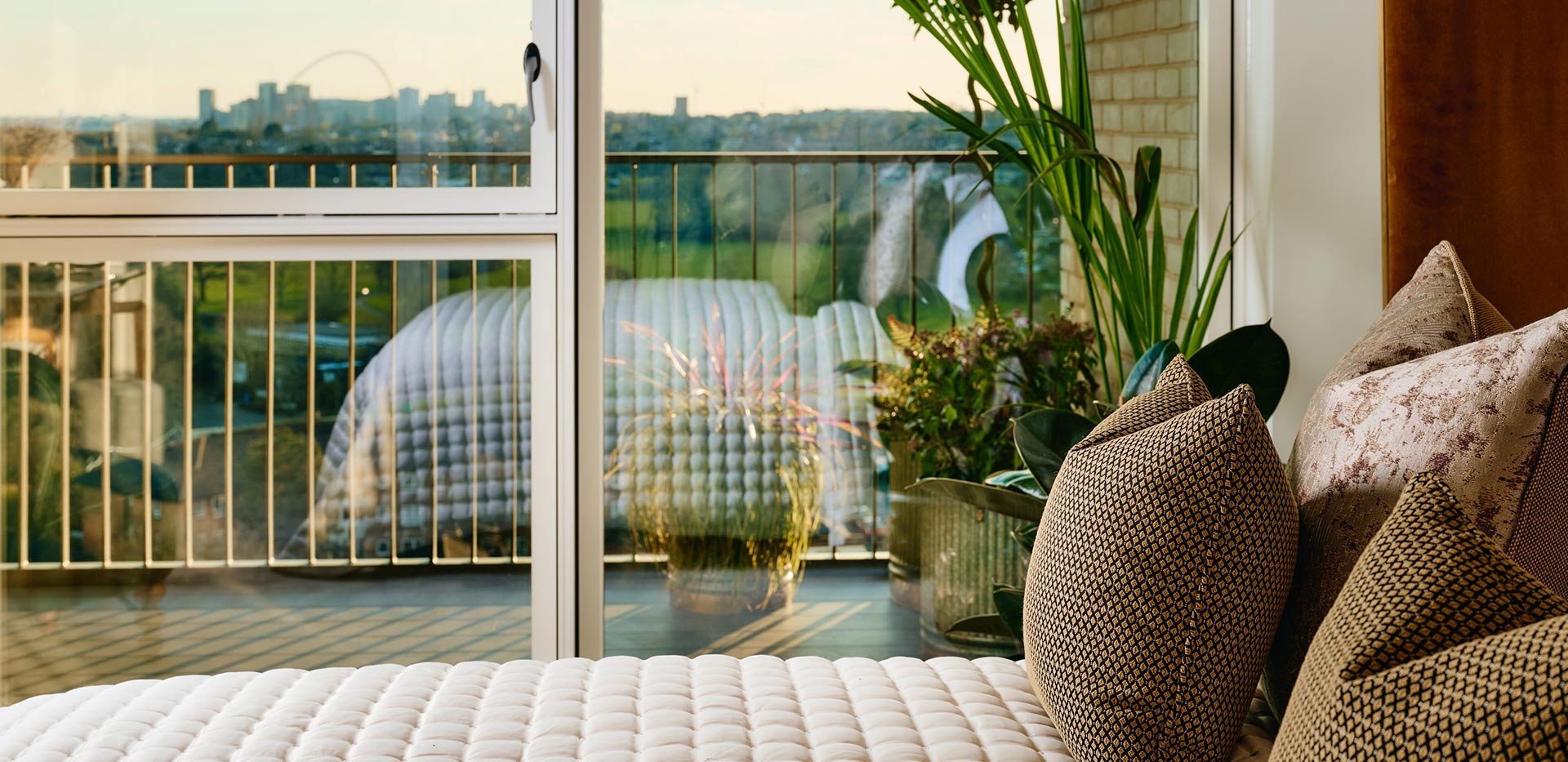 Image of the bedroom within a 1-bedroom showhome, with views of Wembley
