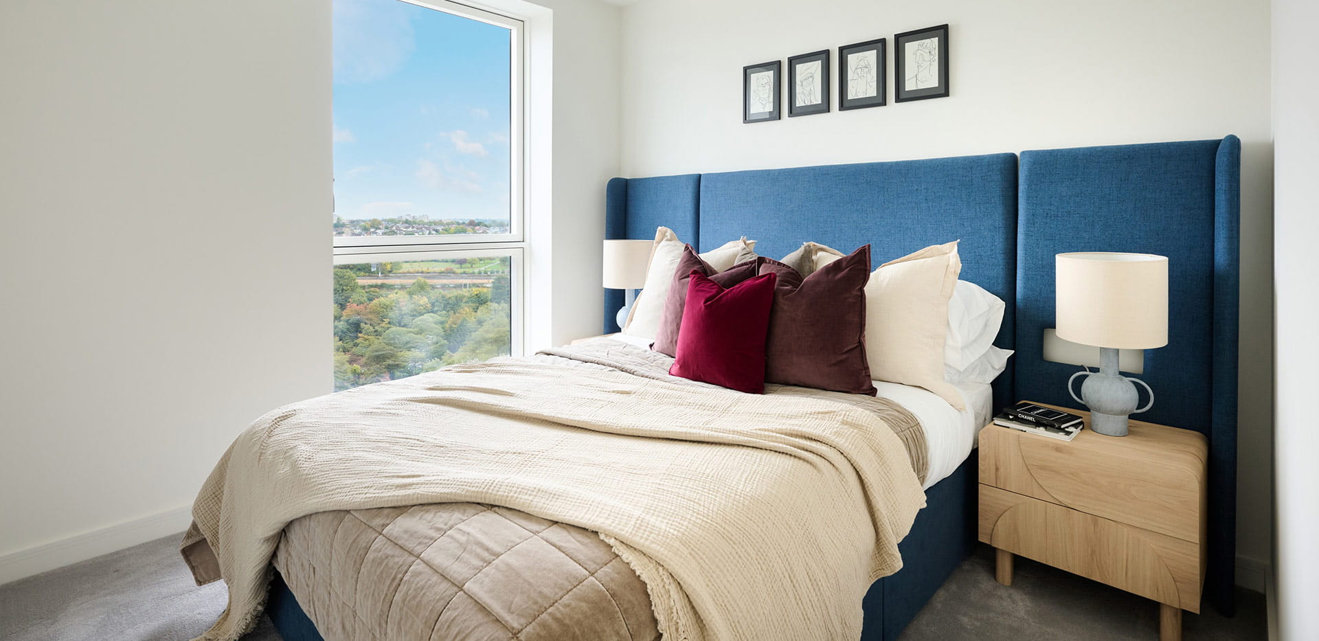 An interior bedroom image from a showhome at Lindley House