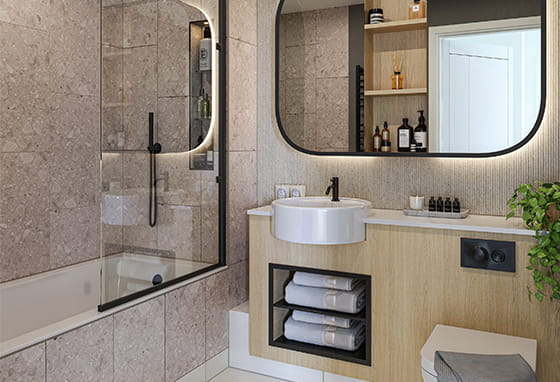 An image of a bathroom with the Blanco Palette from Silkstream