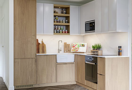 An image of a kitchen with the Blanco Palette from Silkstream