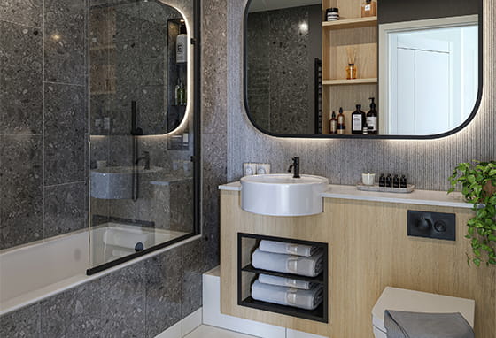 An image of a bathroom with the Jade Palette from Silkstream