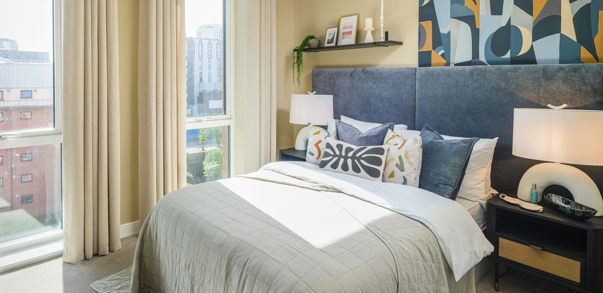 Interior bedroom image at the 3 Bedroom Duplex showhome at Snow Hill Wharf