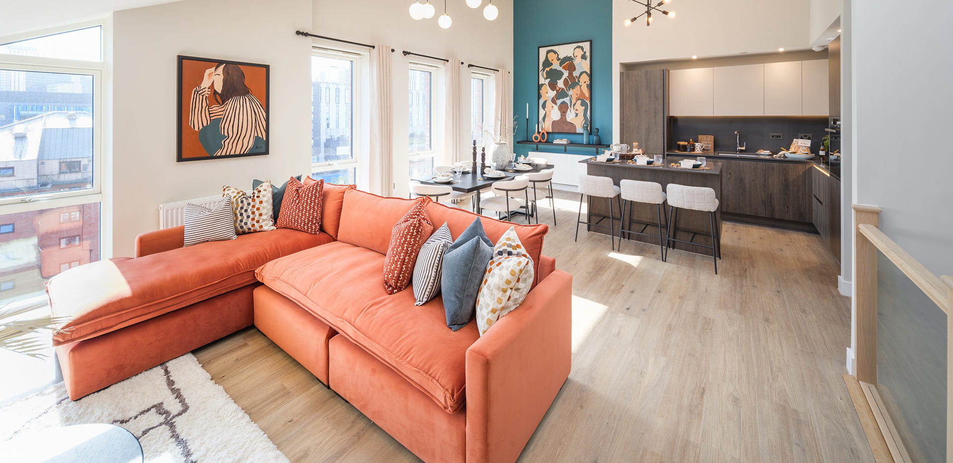 Interior living area at the 3 Bedroom Duplex showhome at Snow Hill Wharf