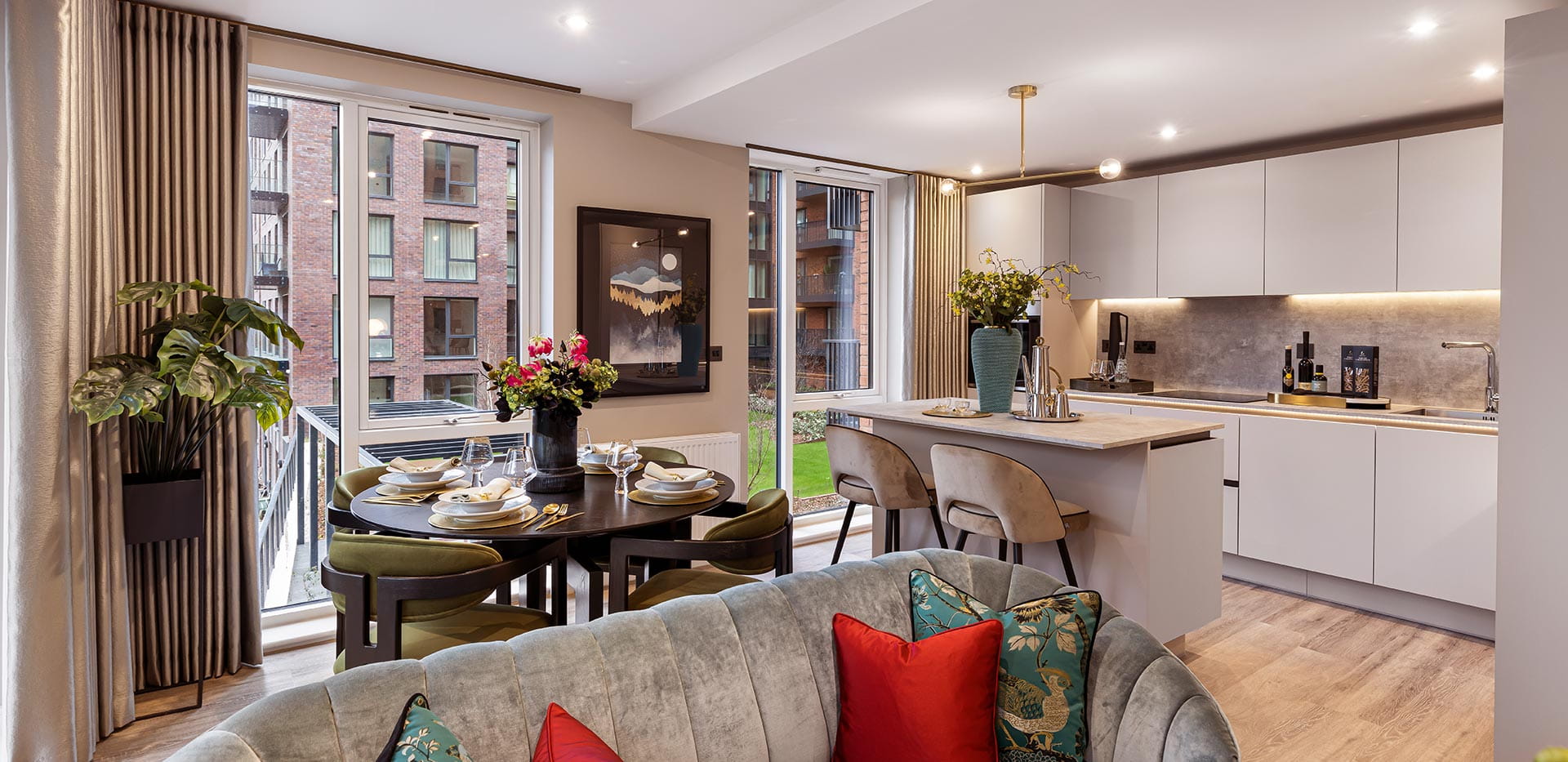 Interior image of kitchen and living area