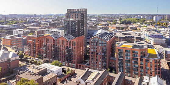 An image of Snow Hill Wharf with Birmingham in the background