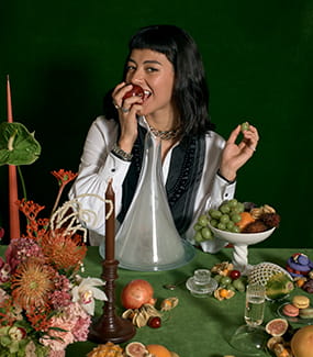 Woman enjoying a banquet