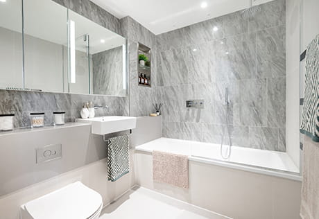 South Quay Plaza, showhome, bathroom with a light grey design