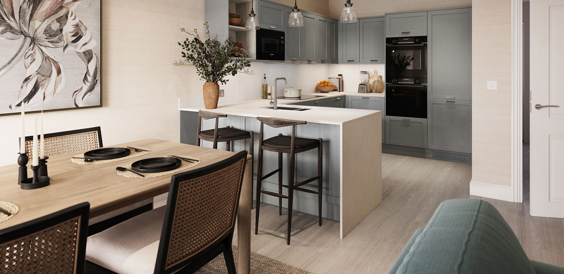 An interior Kitchen / Dining CGI at Spring Hill