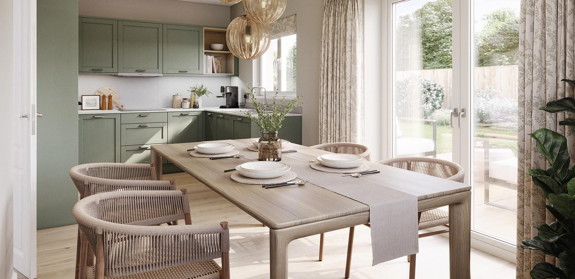 An interior Kitchen / Dining CGI at Spring Hill