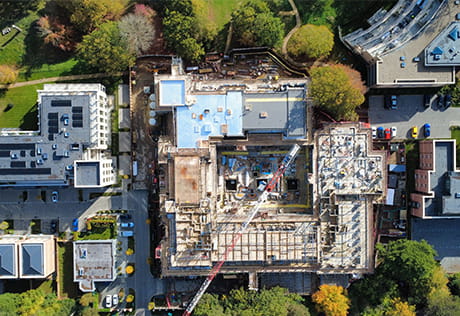 Birds eye view of a development ongoing construction