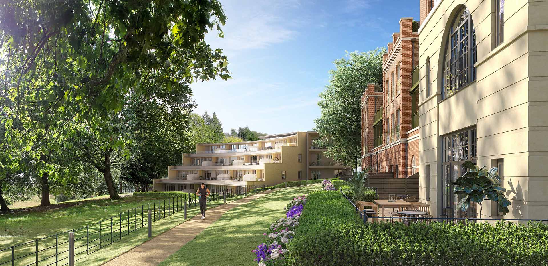 An exterior CGI of Larch Court at Sunningdale Park