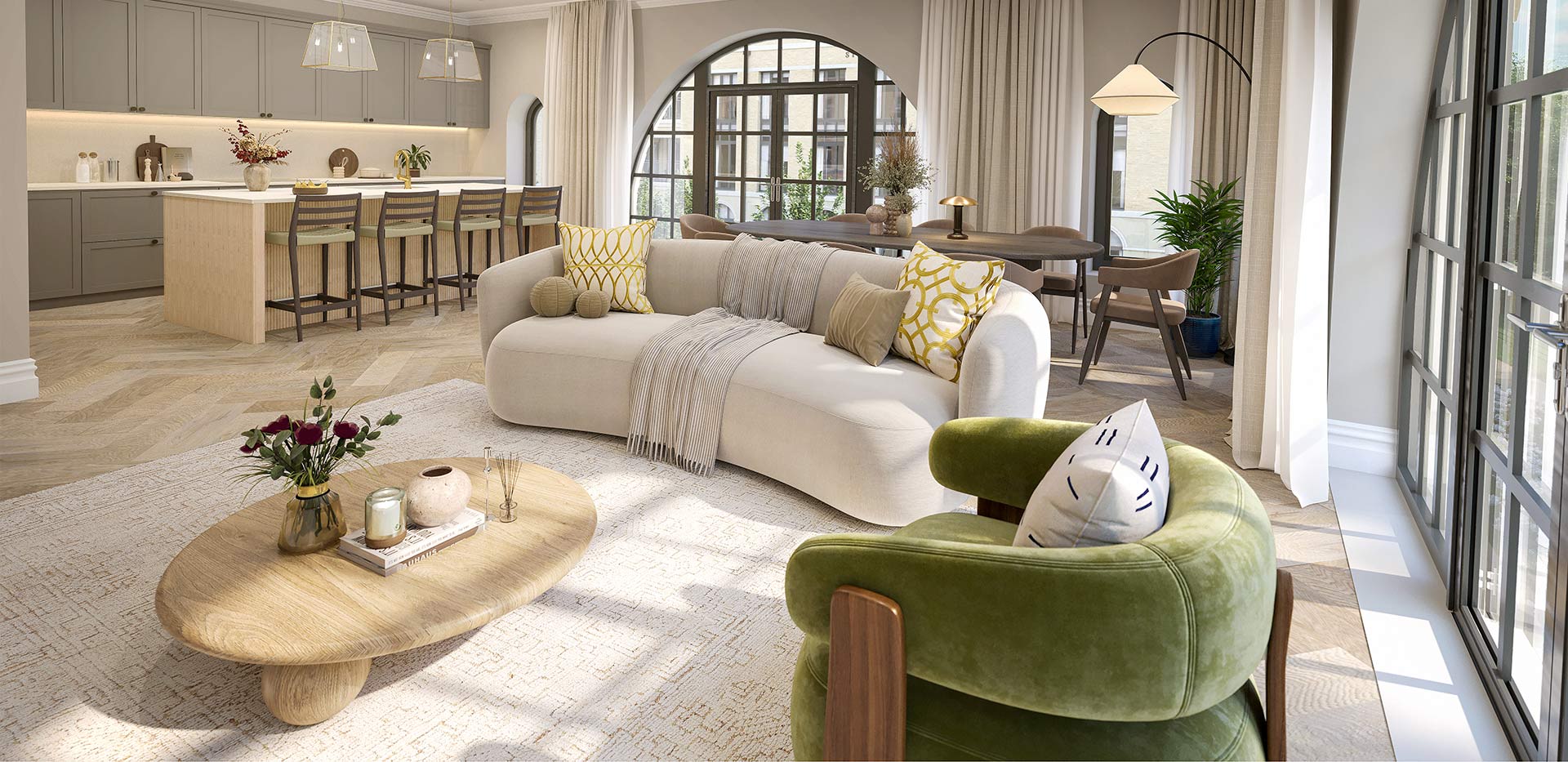 An interior Living / Dining / Kitchen image at Larch Court