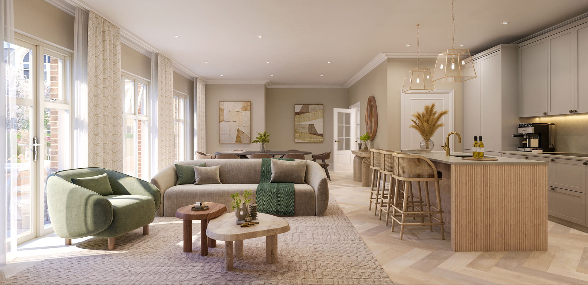 An interior Living / Dining / Kitchen image at Larch Court