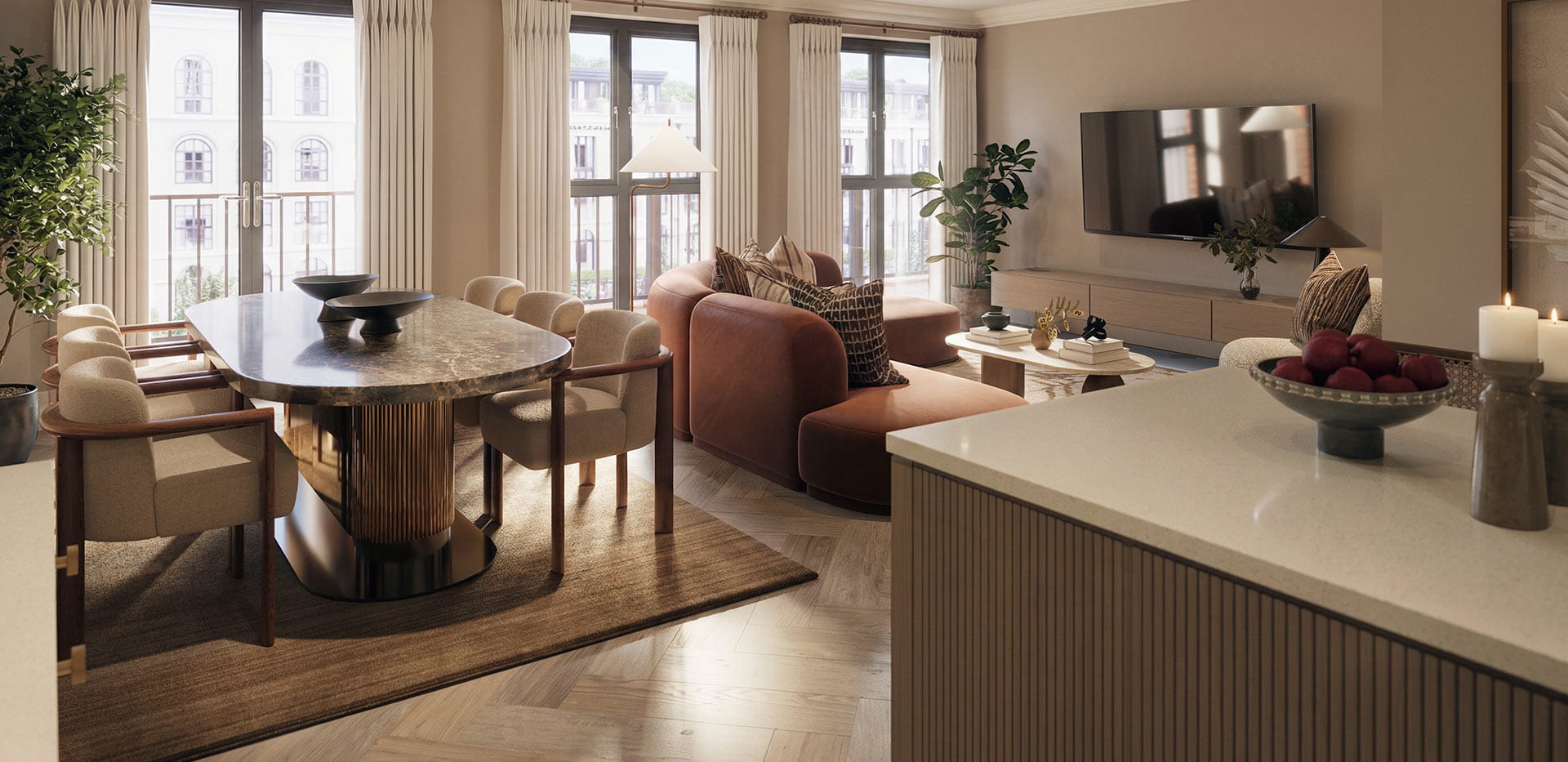 An interior Living / Dining / Kitchen at Larch Court