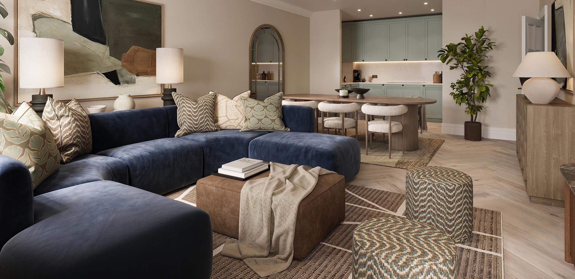 An interior Living / Dining / Kitchen at Larch Court