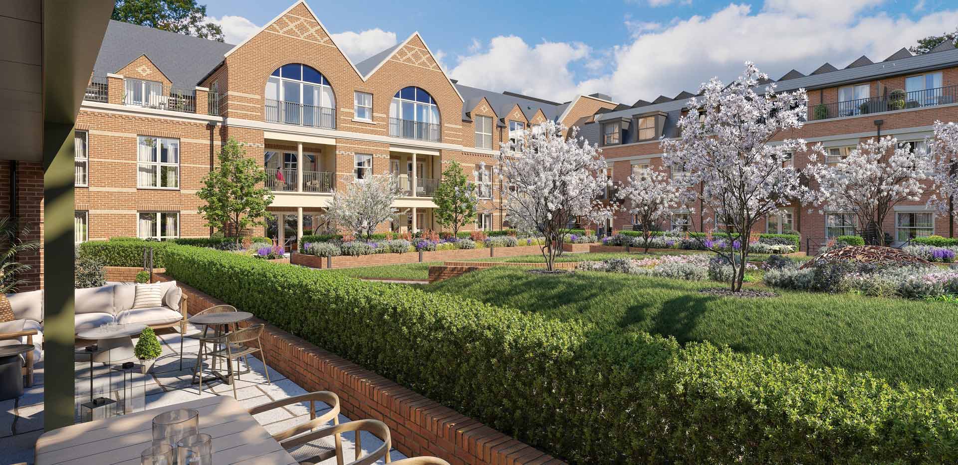 Interior courtyard or landscaped garden with the development property wrapping around