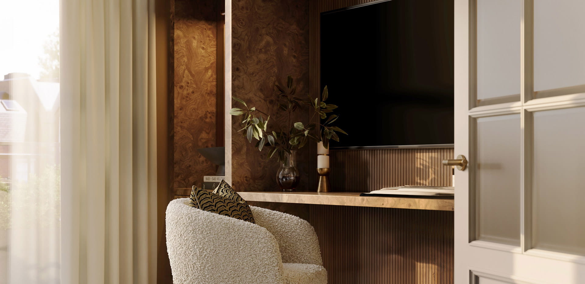 Desk with wall mounted TV