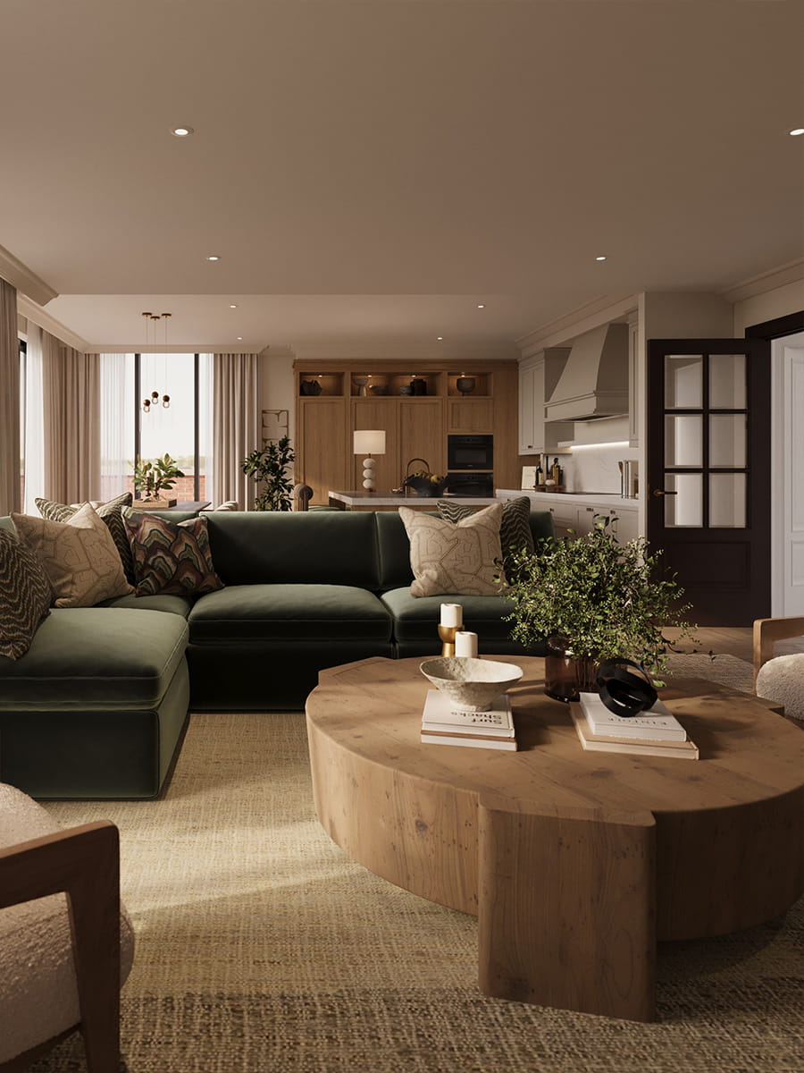 An interior Living / Dining / Kitchen image at the Larch Court Penthouse