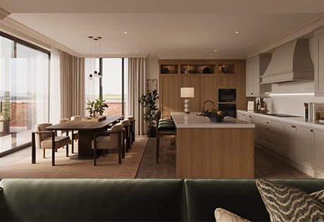 An interior Living / Dining / Kitchen image at the Larch Court Penthouse