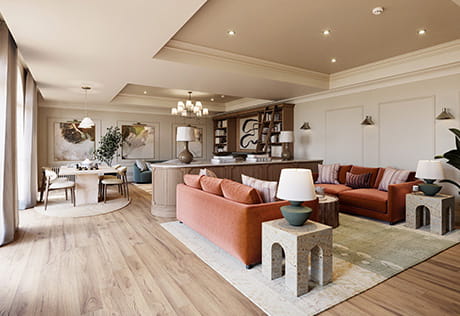 An interior image of the resident's lounge at Larch Court