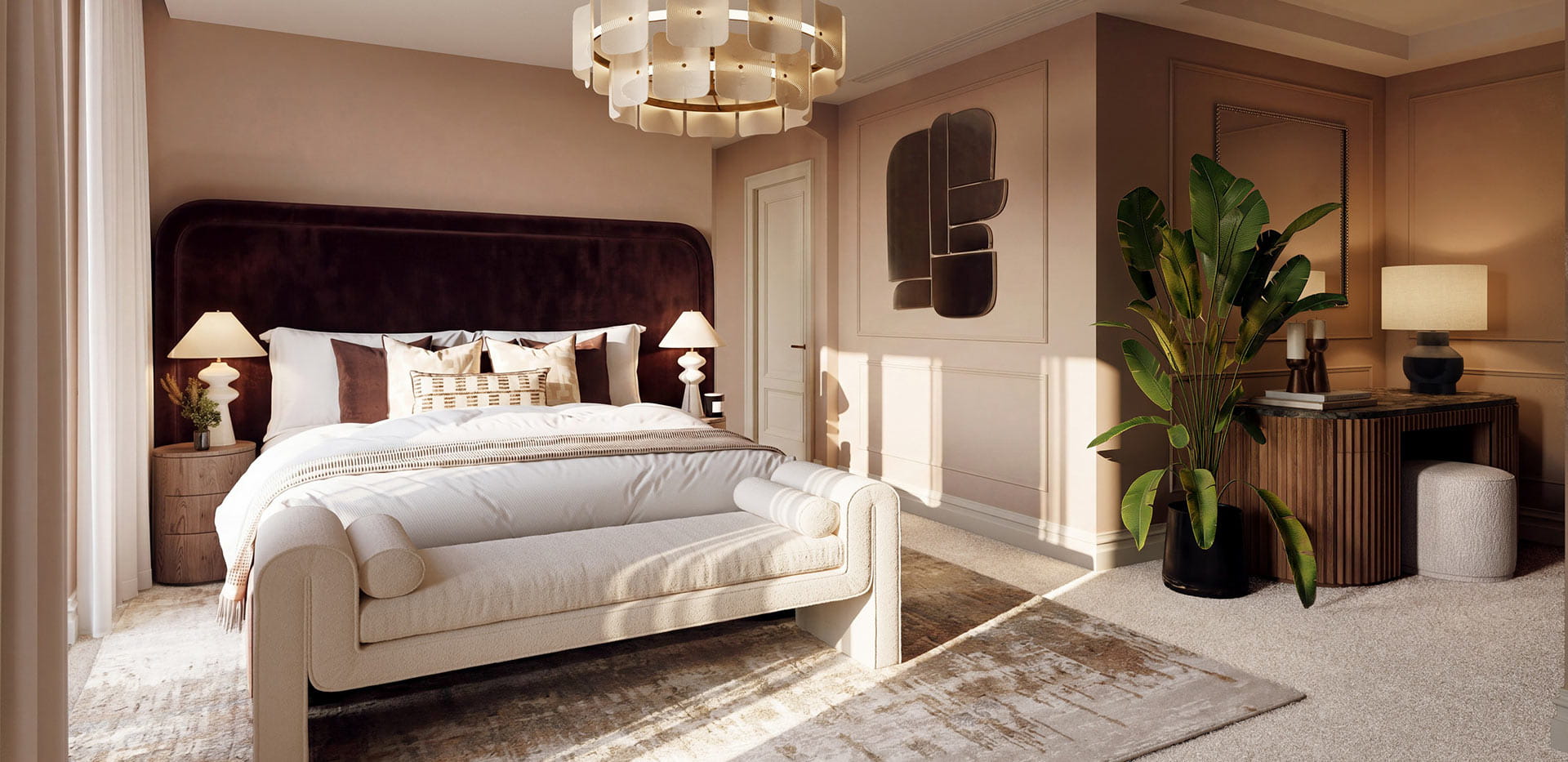 Sunningdale Park, Larch Court penthouse, luxury designed bedroom